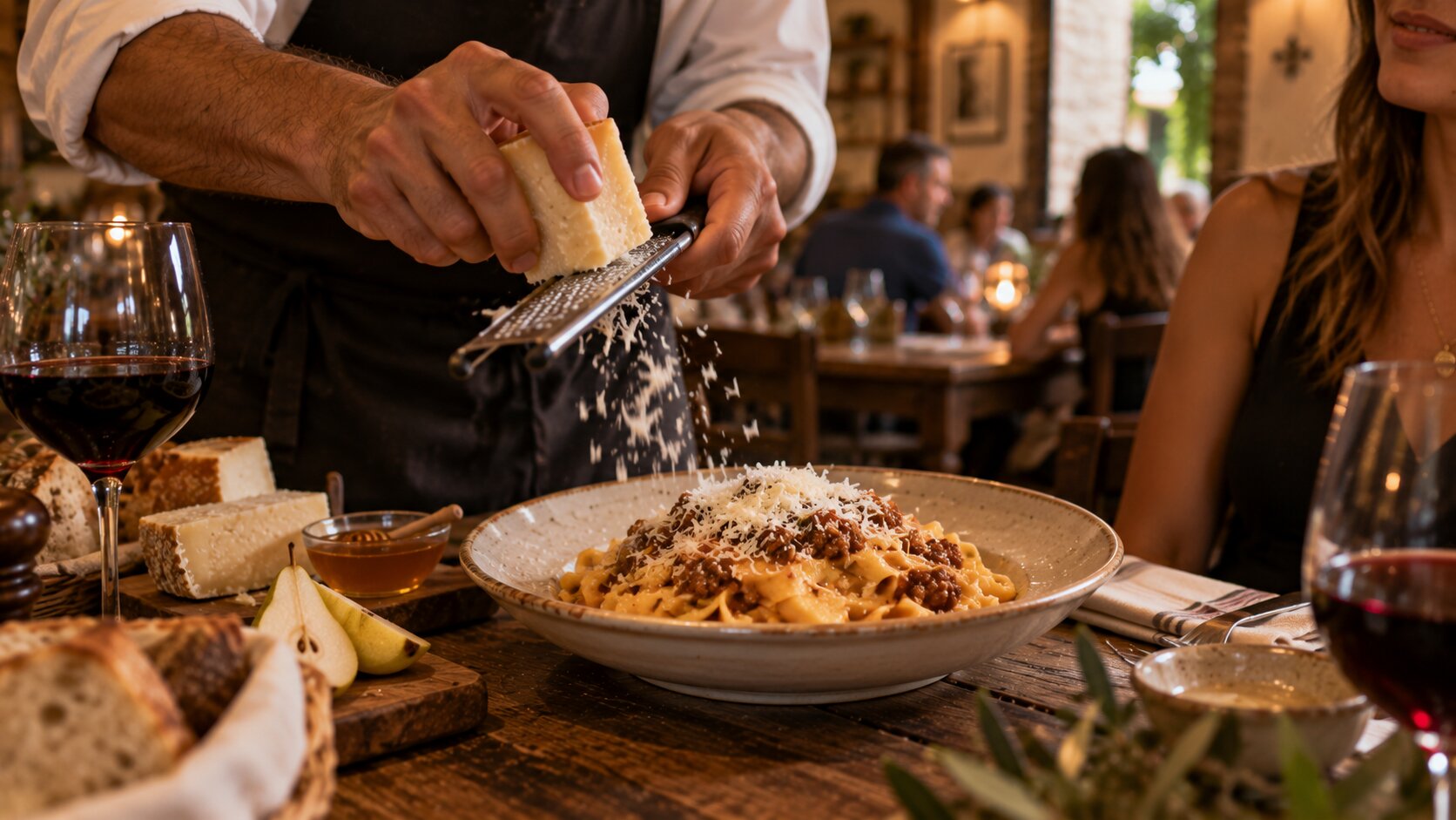 Pecorino grated over Tuscan pasta