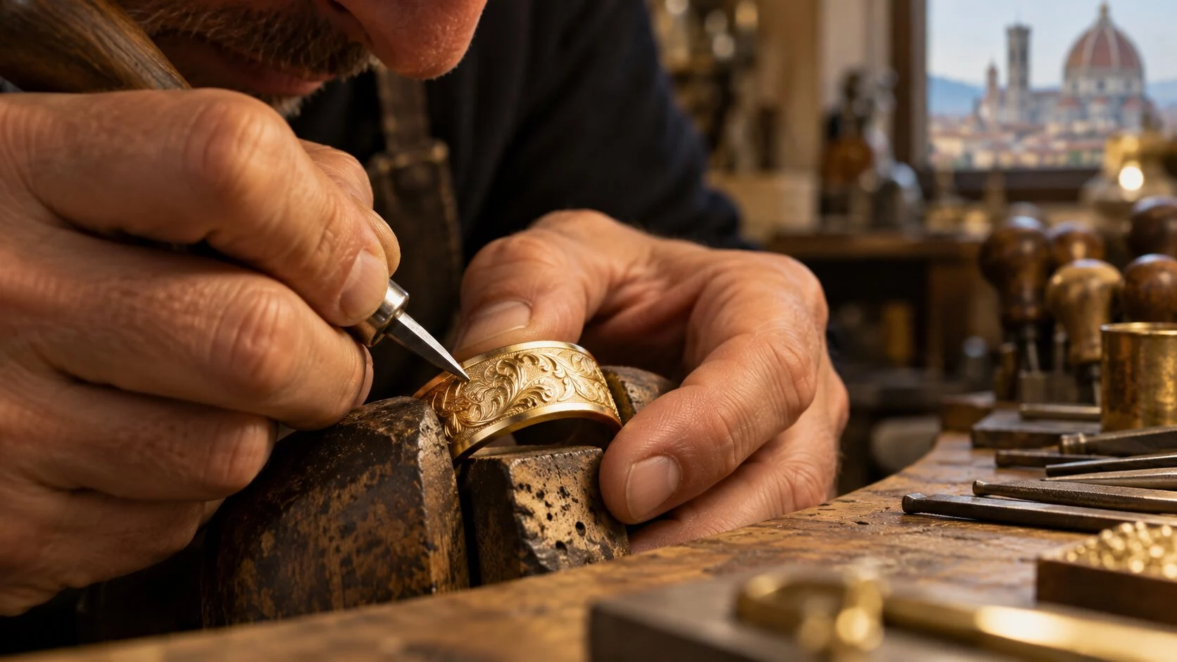 Florentine goldsmith engraving gold