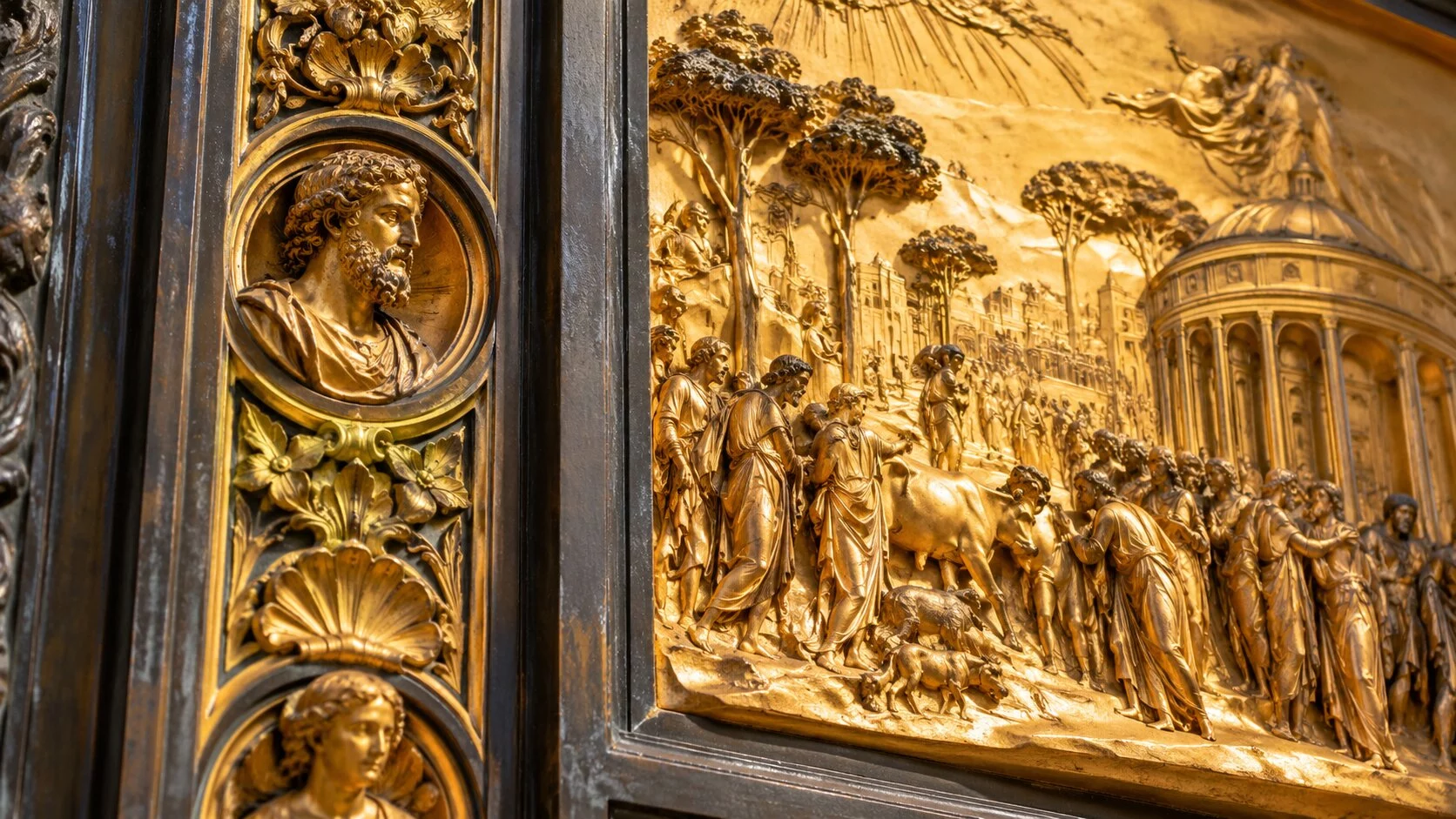 Detail of Ghiberti's Gates of Paradise on the Florence Baptistery