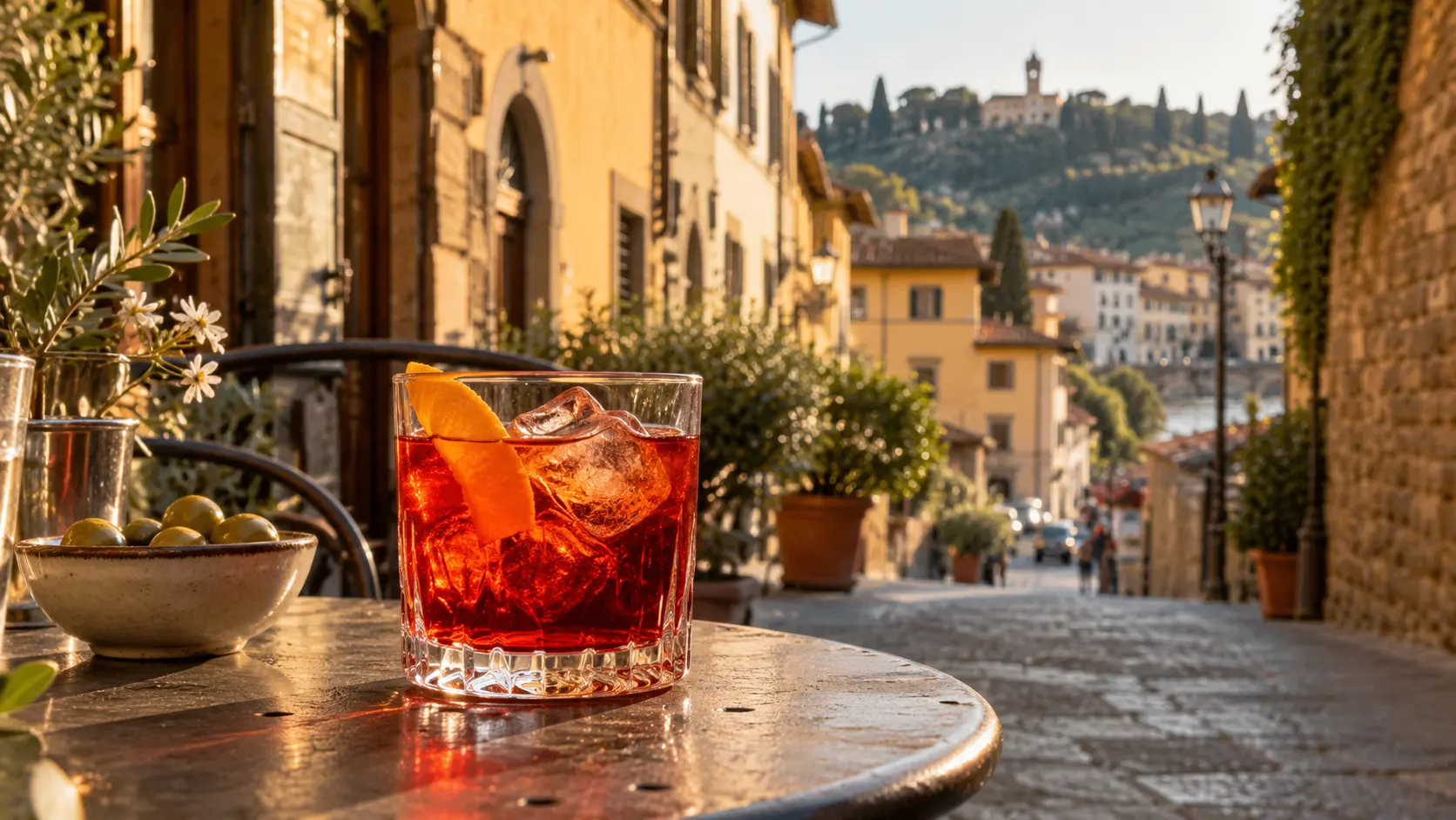 Classic Negroni cocktail in Florence's San Niccolò neighbourhood.