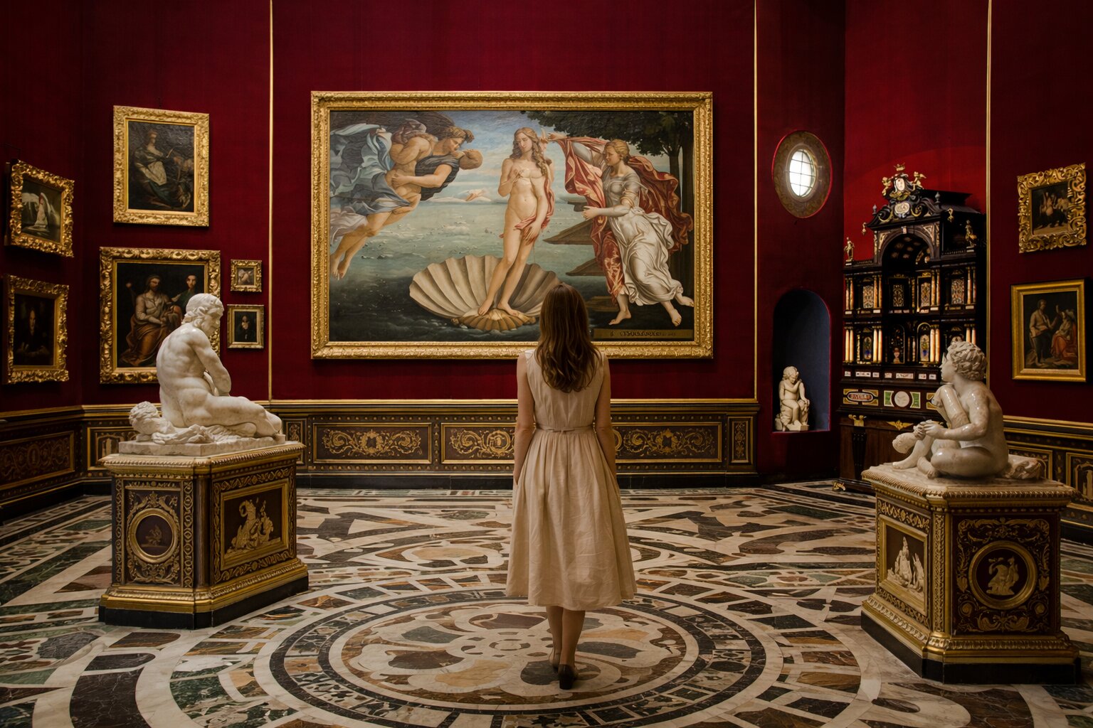 Renaissance room inside the Uffizi Gallery in Florence during a private tour
