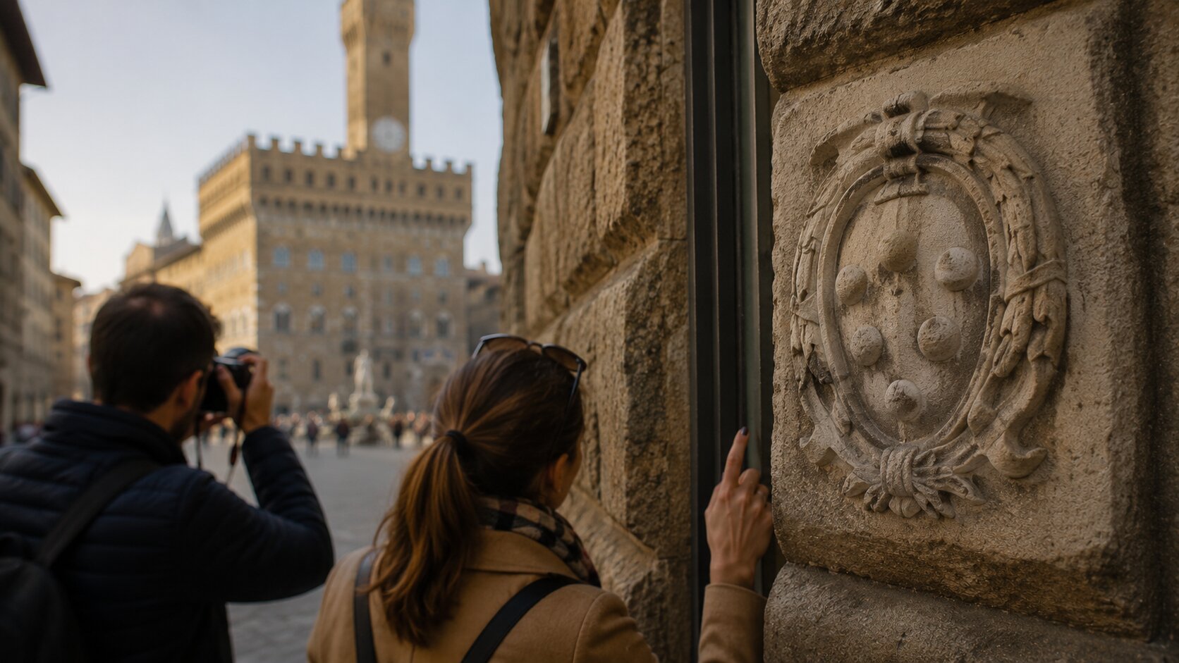 Visitor noticing a Medici coat of arms in Florence