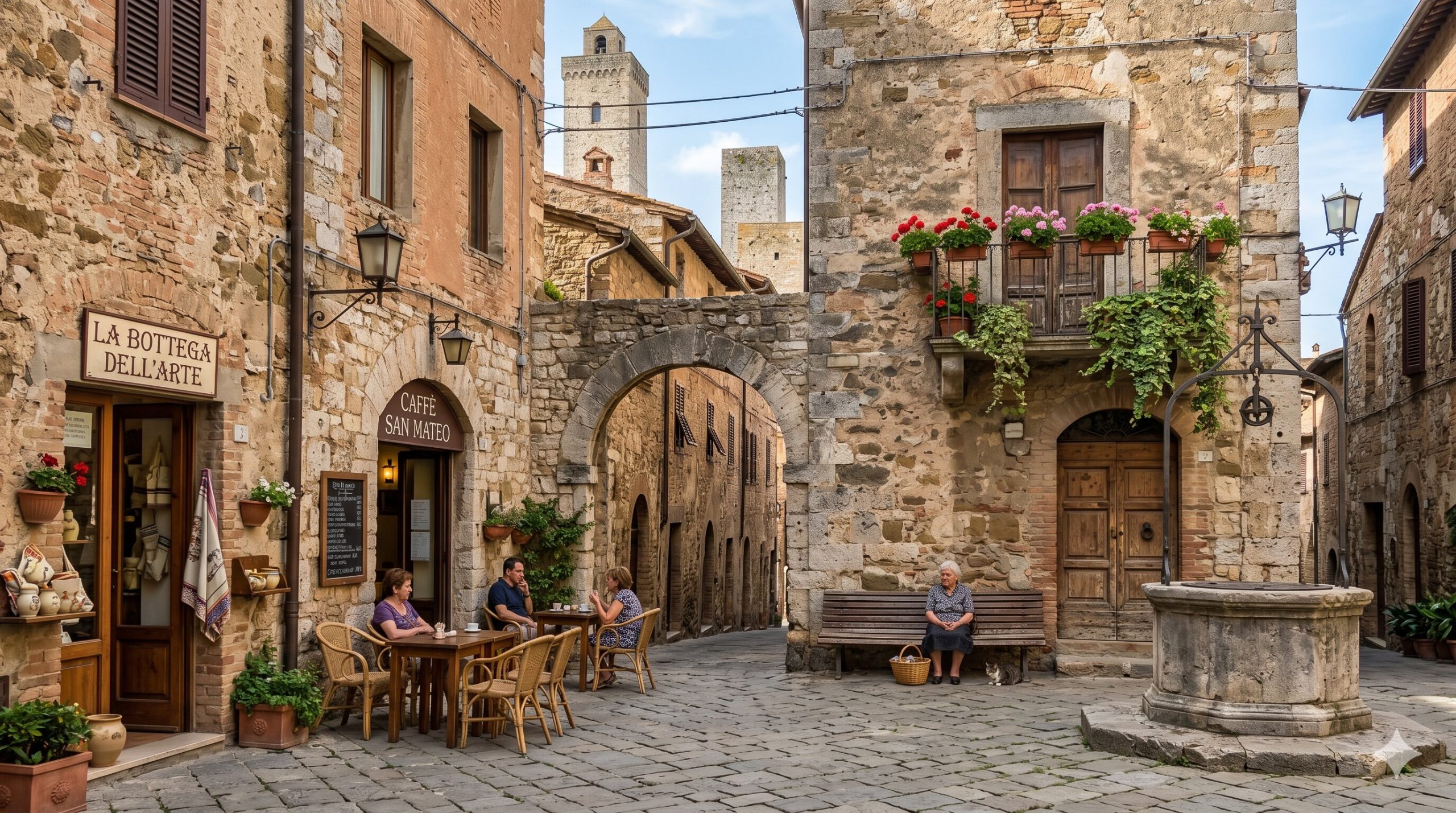 san gimignano quiet piazza with stone buildings and local details