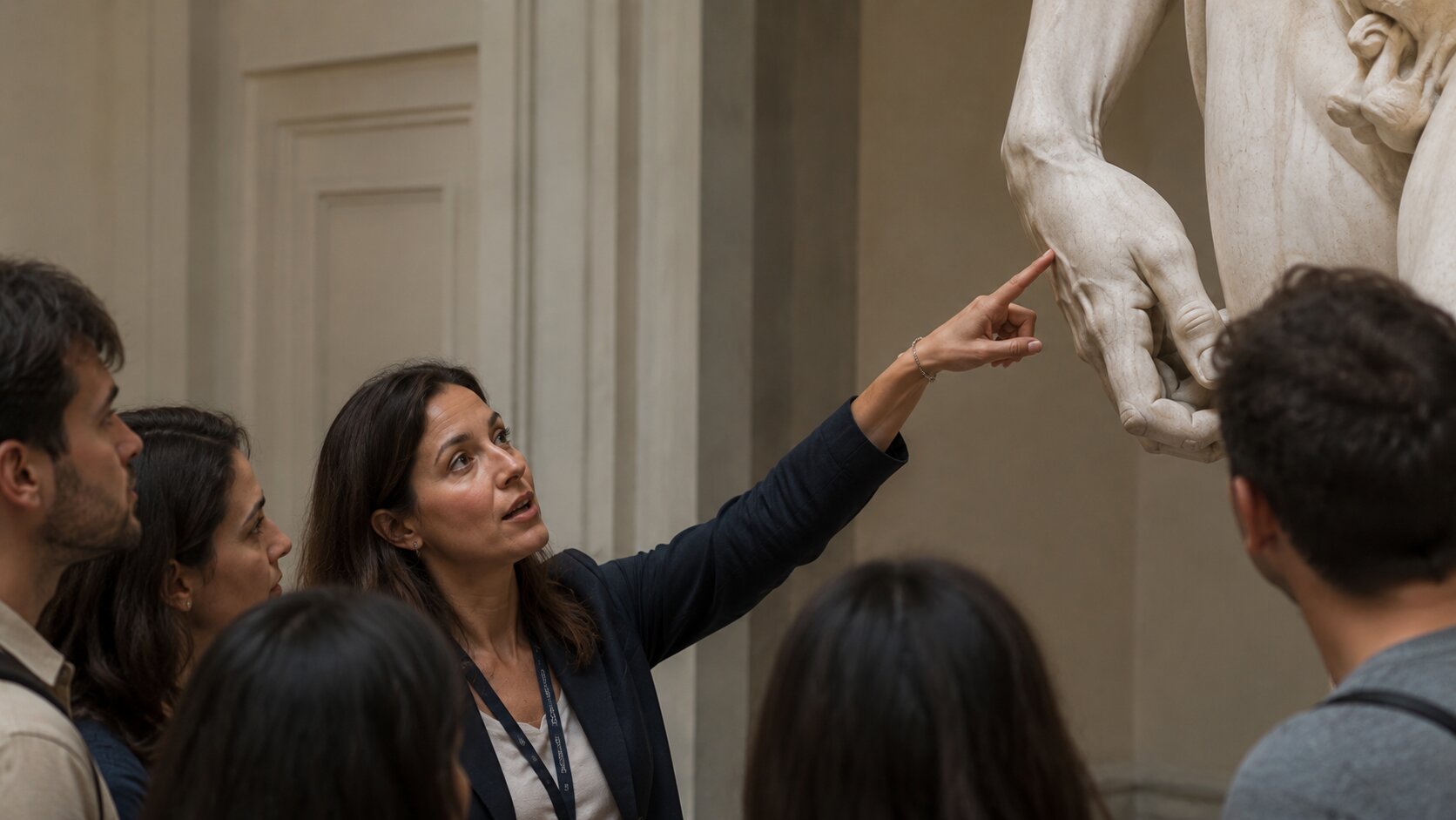 guide explaining detail of Michelangelo’s David in Florence