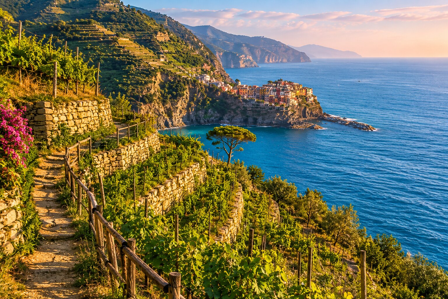 terraced vineyards overlooking the sea in Cinque Terre
