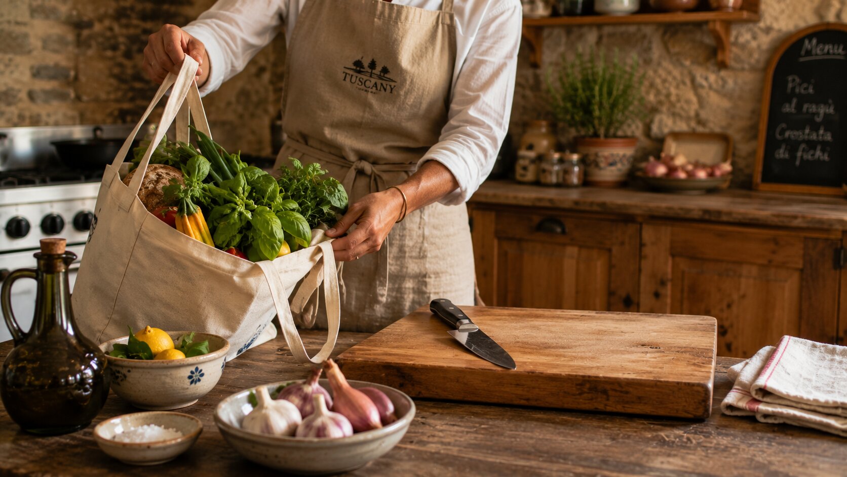 Fresh market produce ready for a Tuscan cooking class