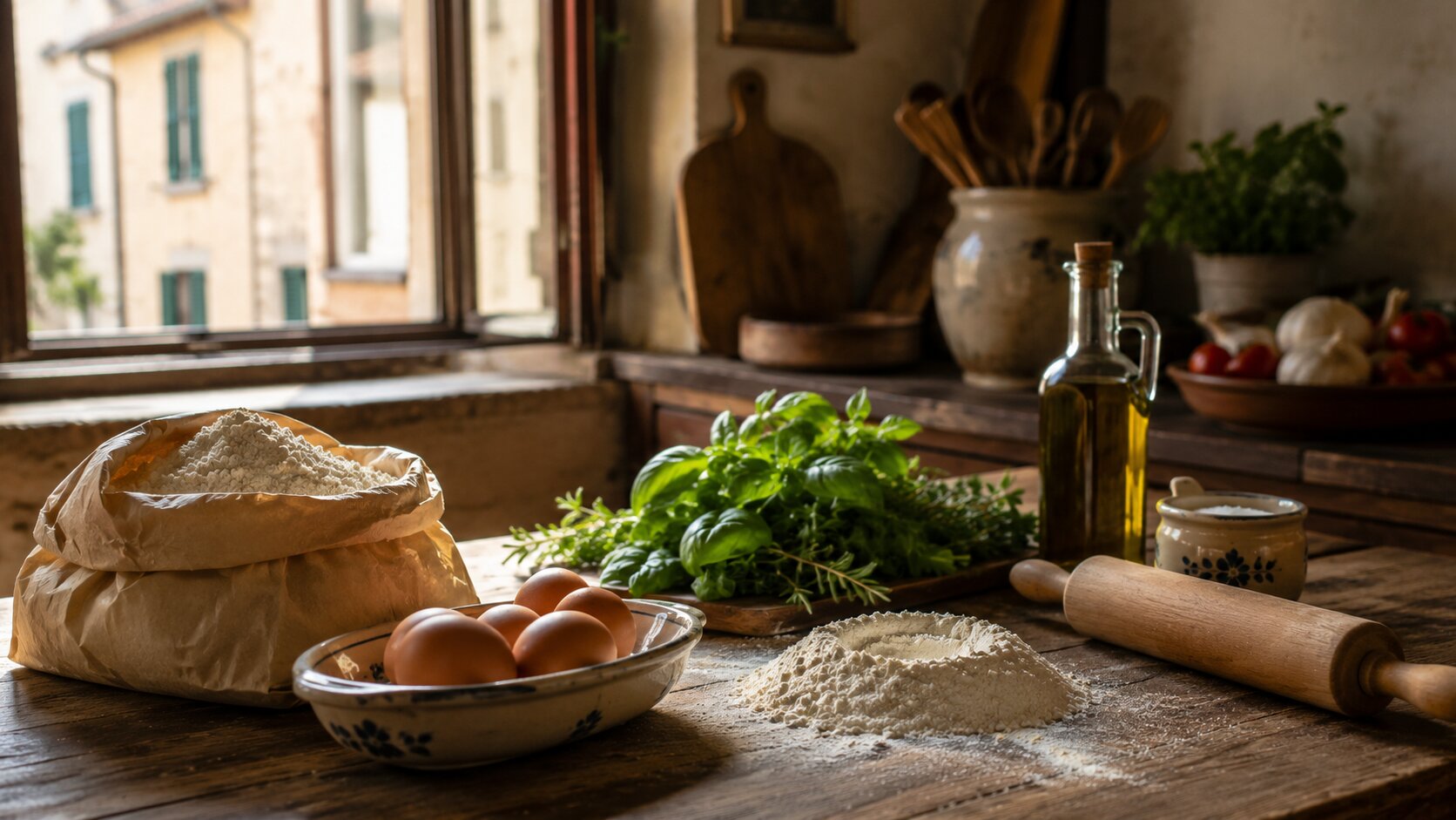 Tuscan cooking ingredients on the table