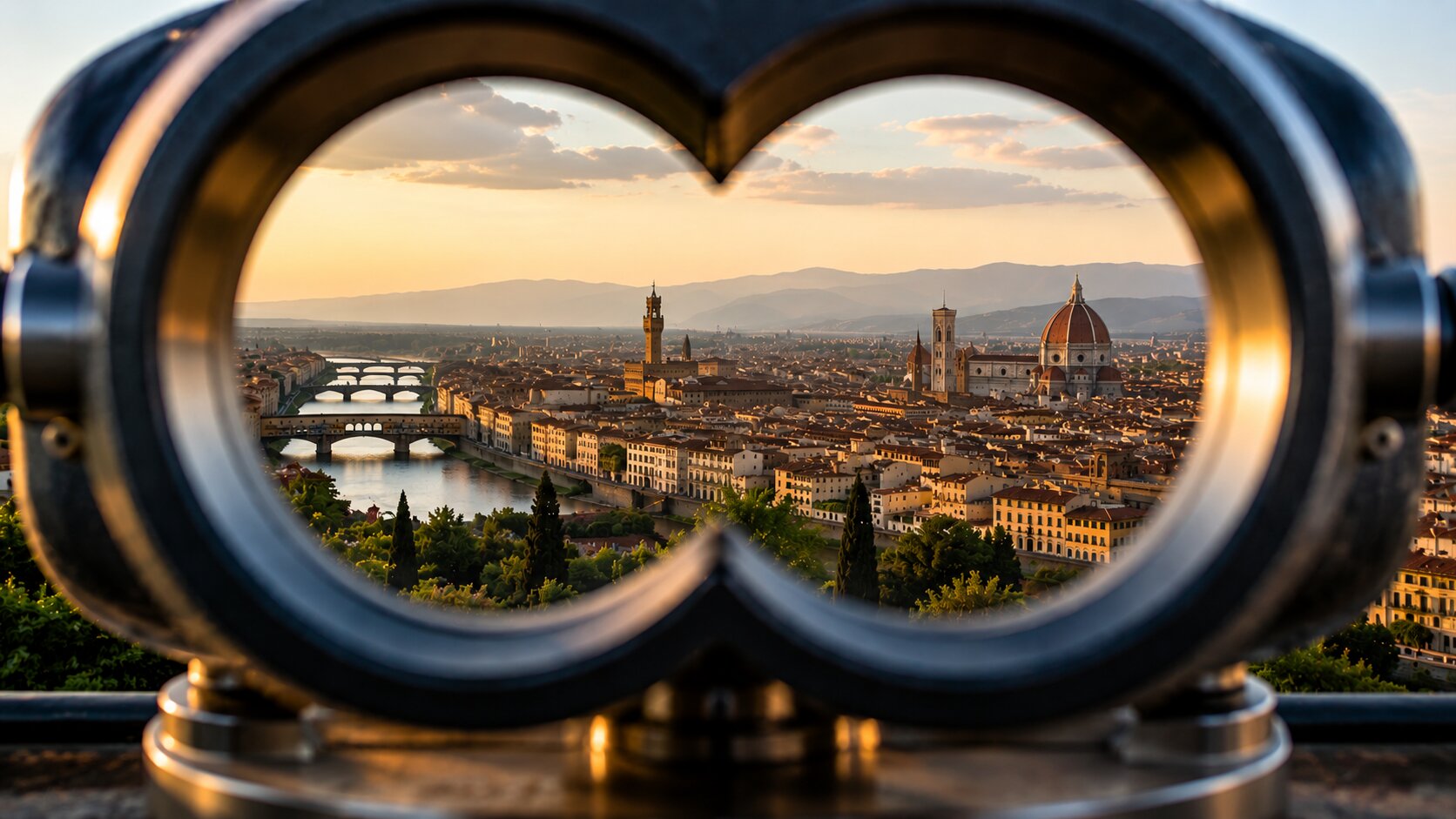 View of Florence through binoculars