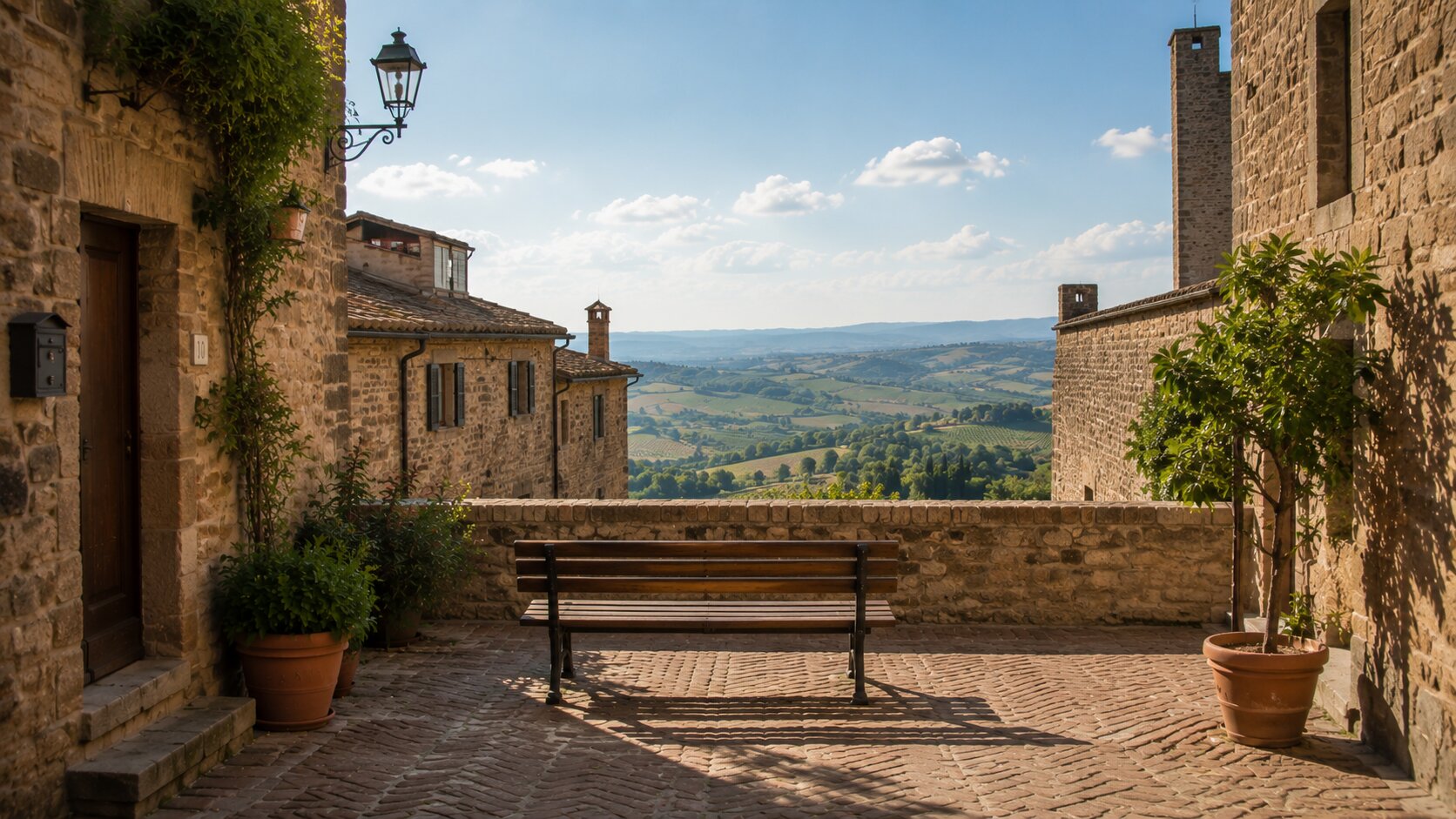 View framed by a street in San Gimignano