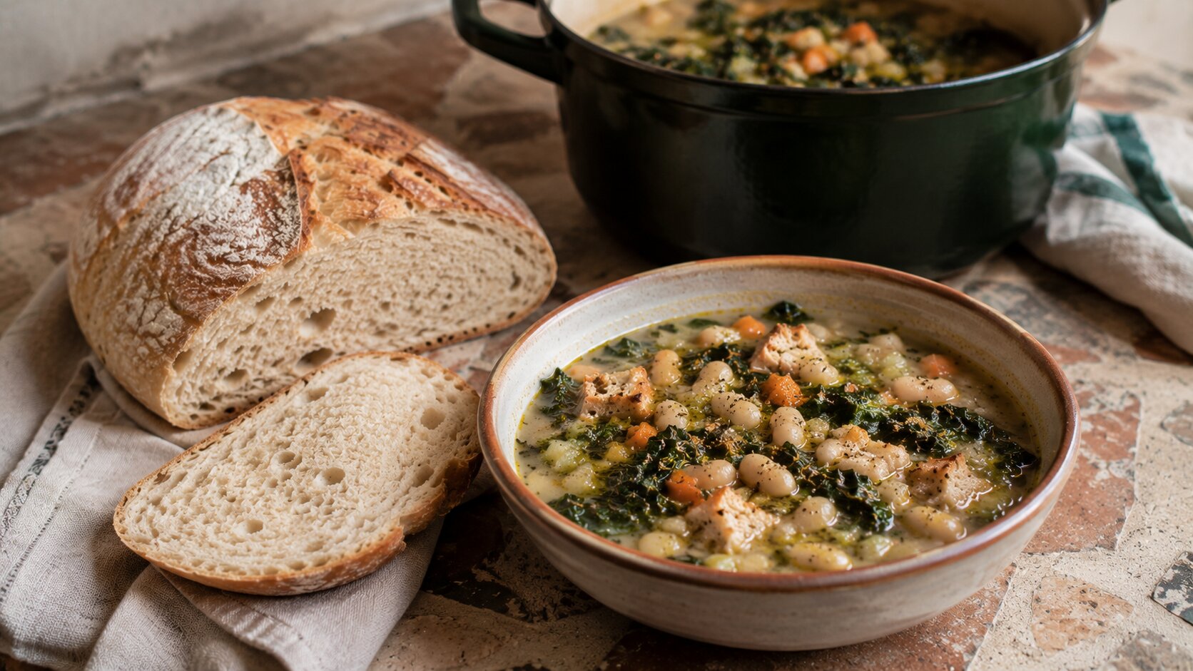 Tuscan bread served with ribollita soup
