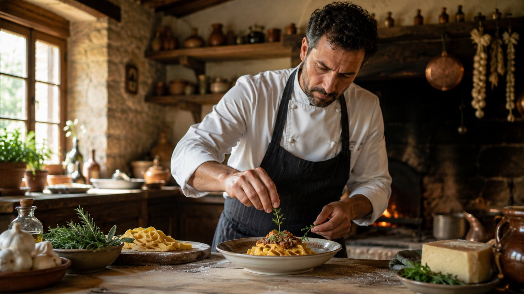 Tuscan chef preparing fresh pasta