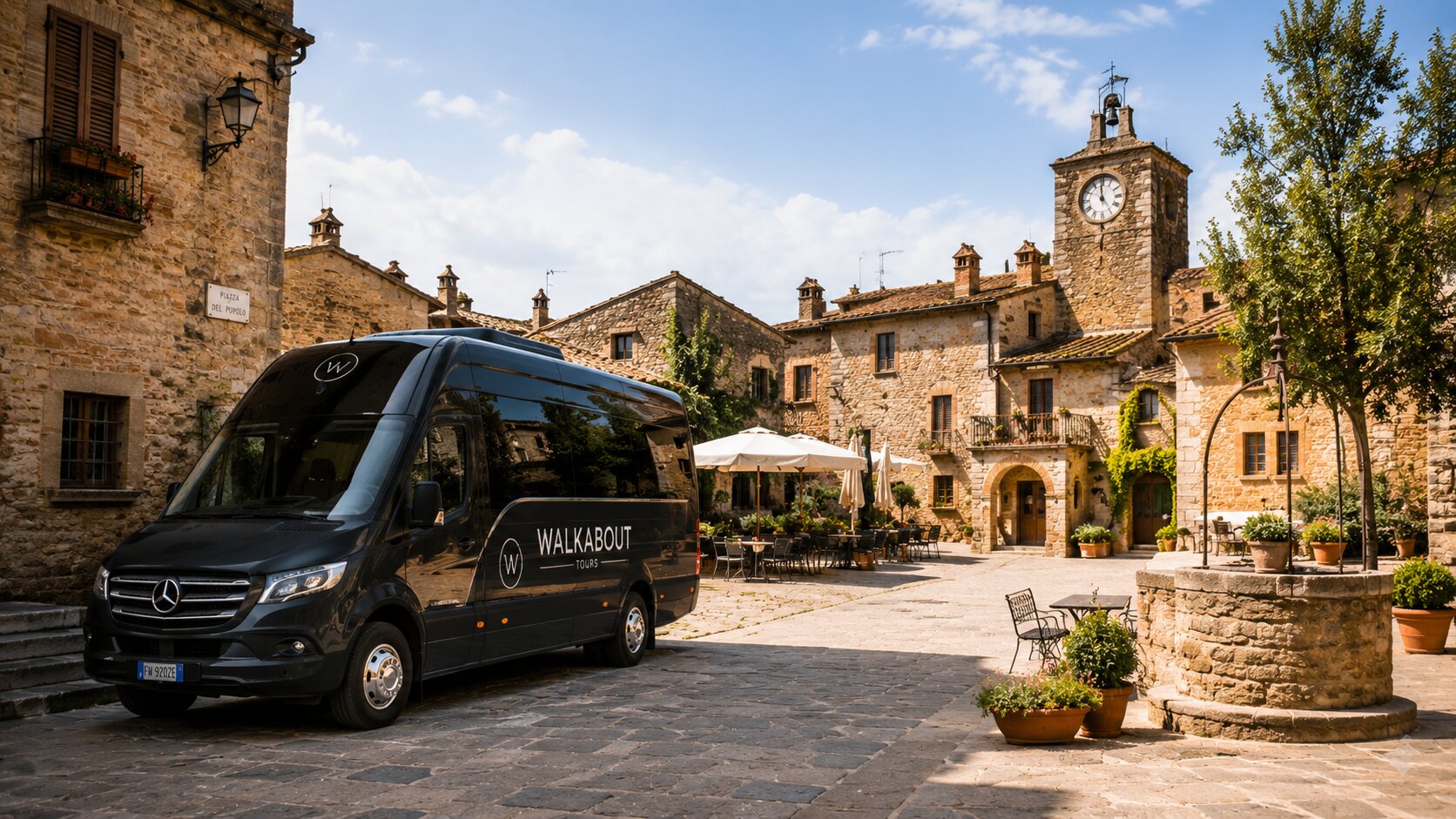 Walkabout minibus in a Tuscan village