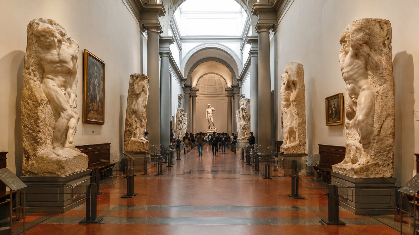 Main hall of the Accademia Gallery in Florence