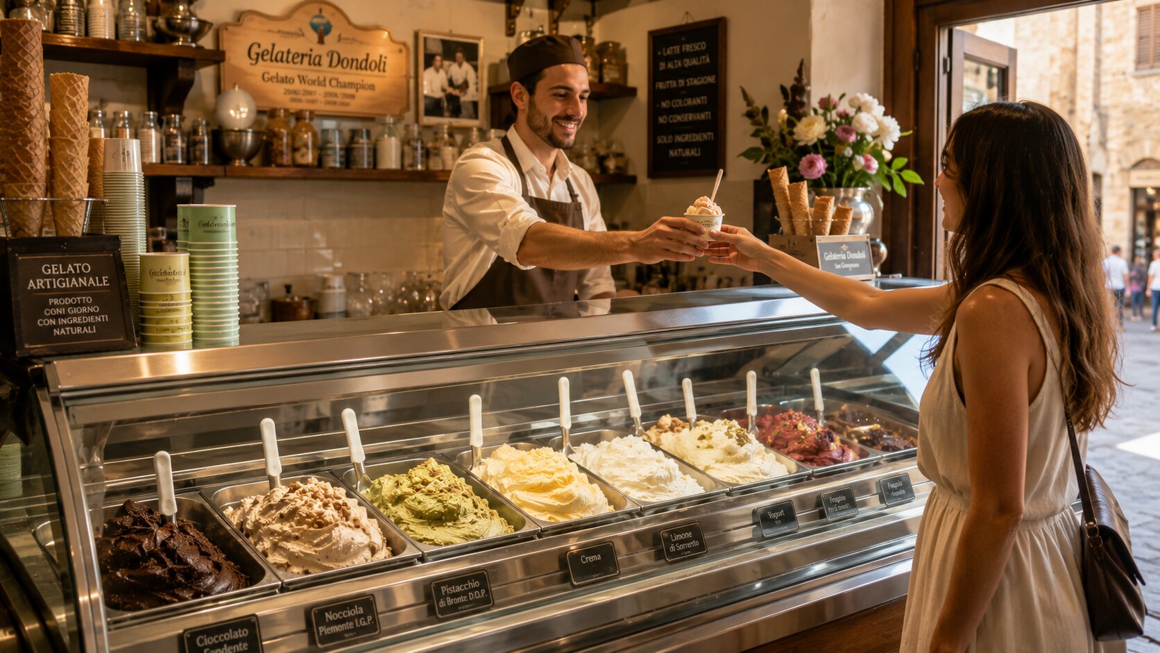Artisan gelato shop in San Gimignano