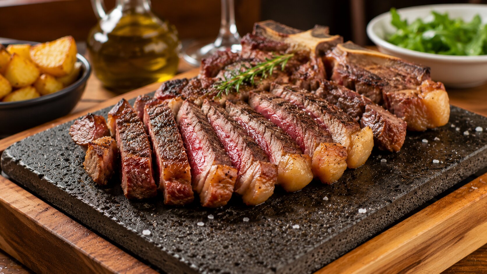 Bistecca alla Fiorentina served on a lava stone