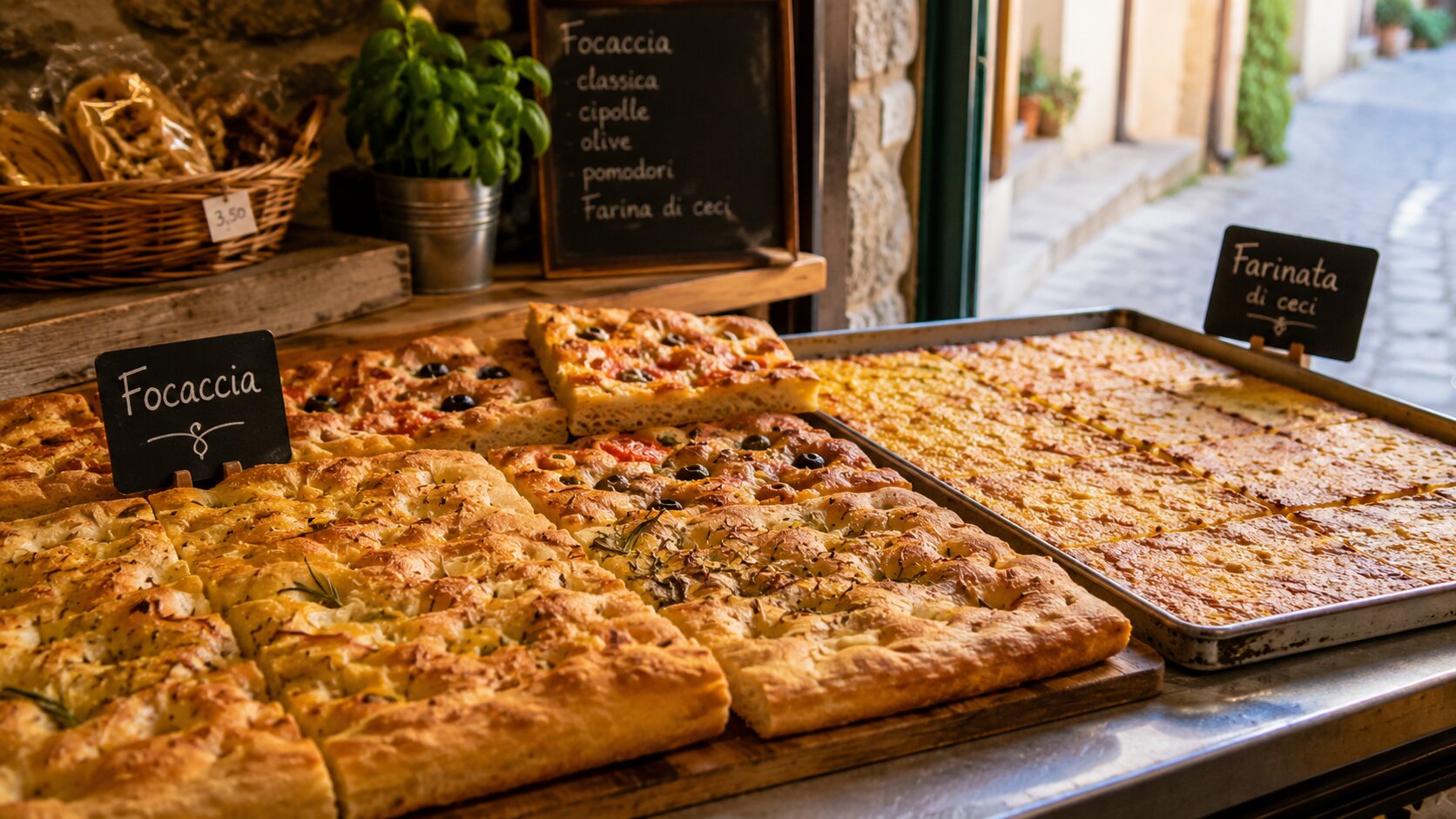 Traditional focaccia and farinata in Cinque Terre