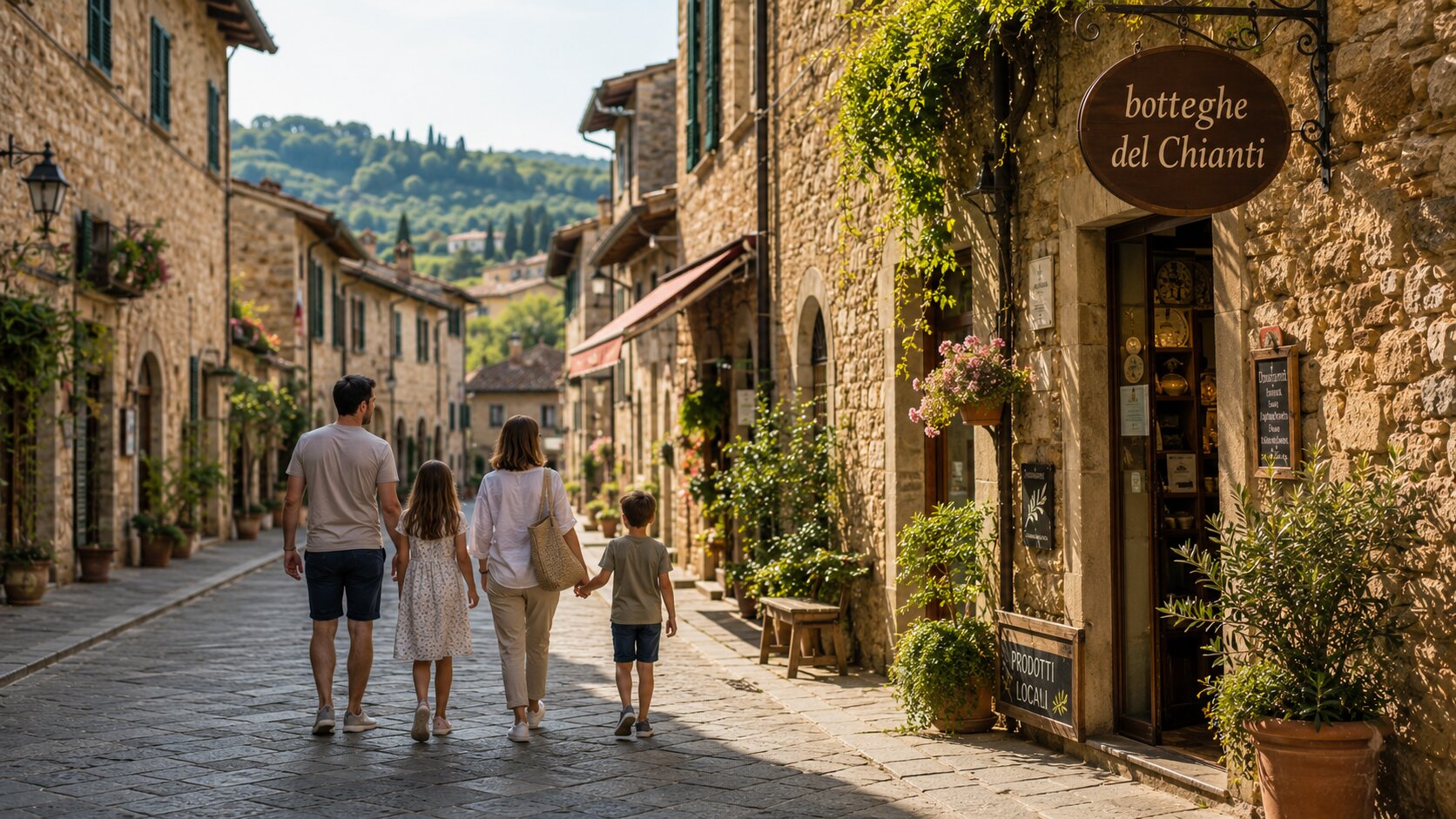 Family walking through Greve in Chianti