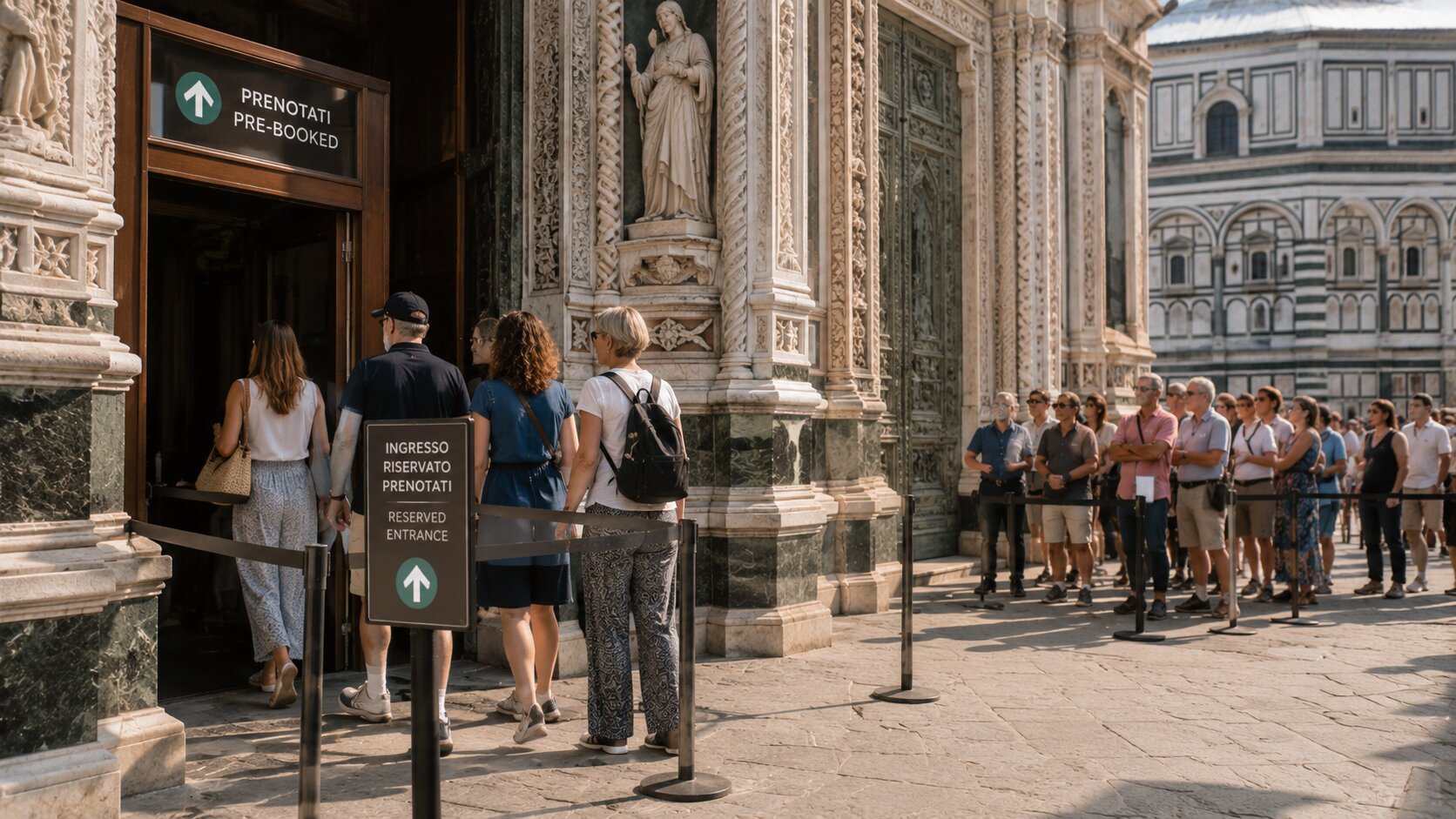 Visitors entering Florence Duomo through the reserved entrance