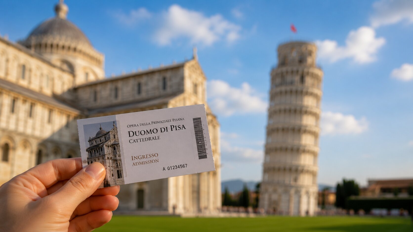 Visitor holding a ticket at Piazza dei Miracoli