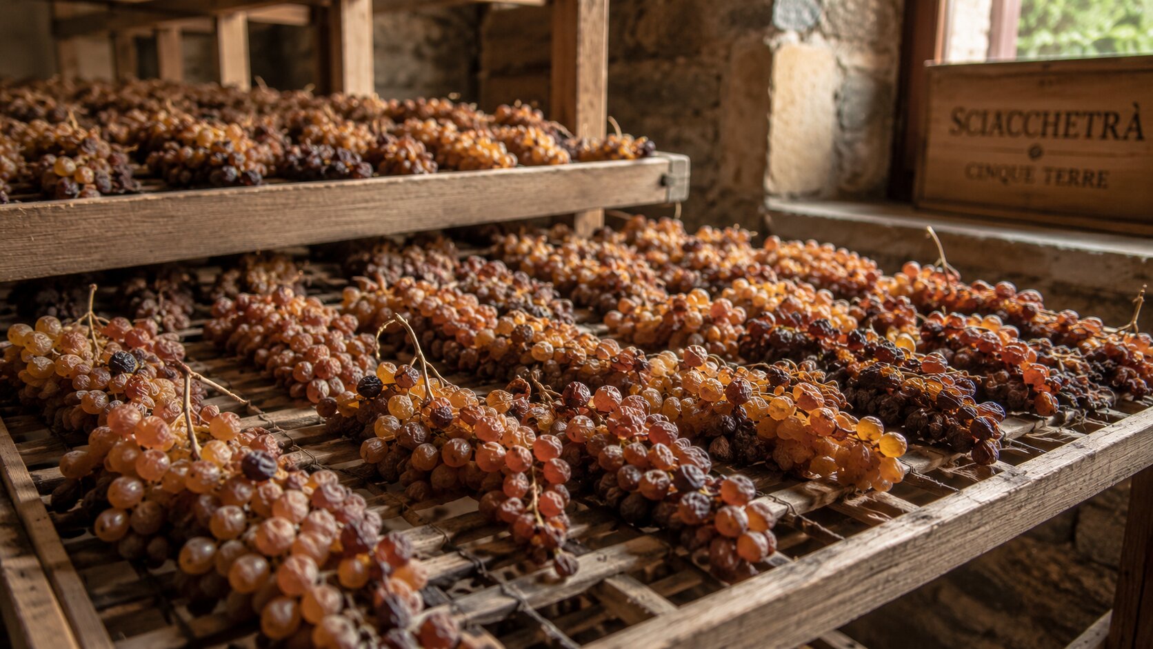 Drying grapes for Sciacchetrà wine