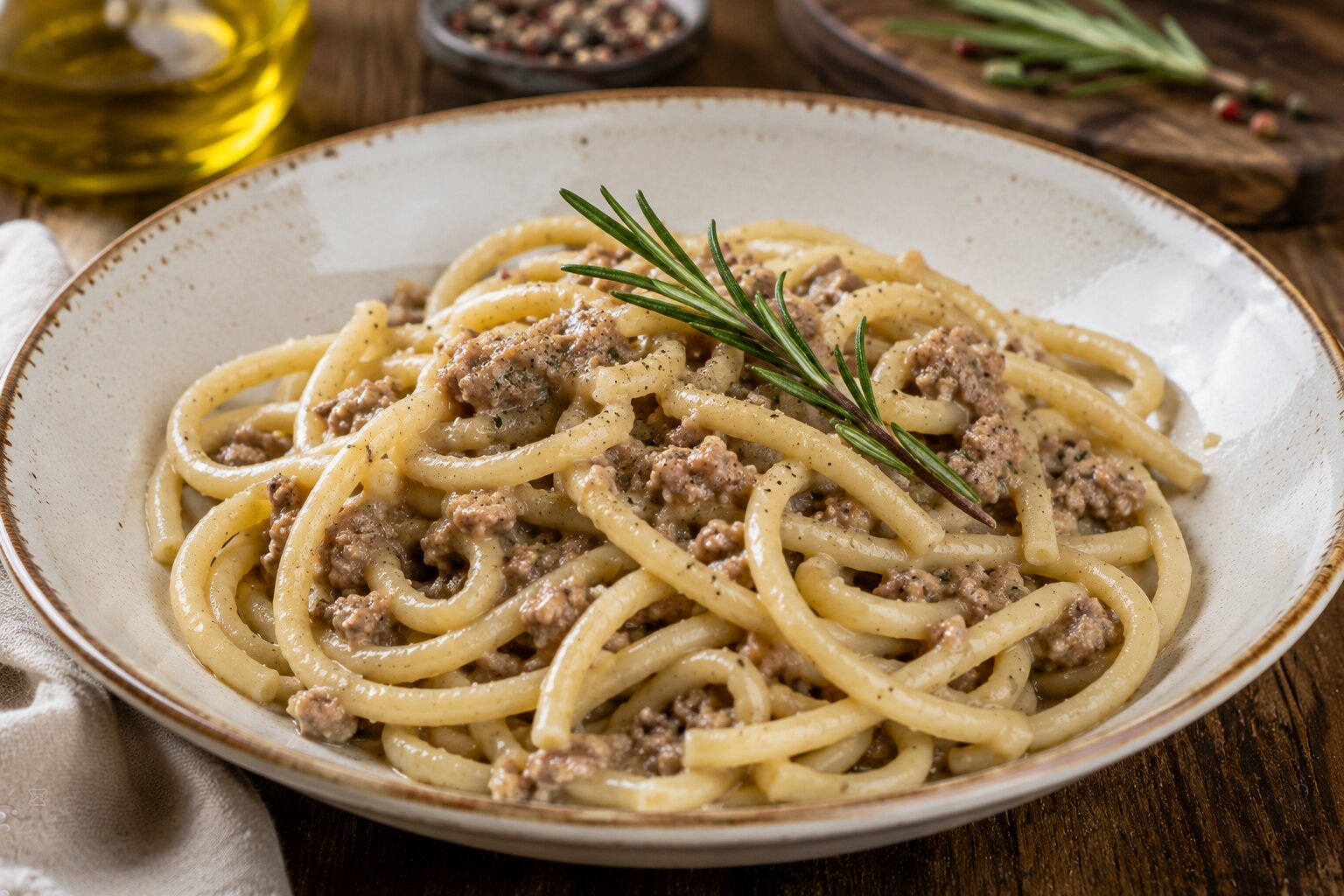 Traditional pici with white ragù
