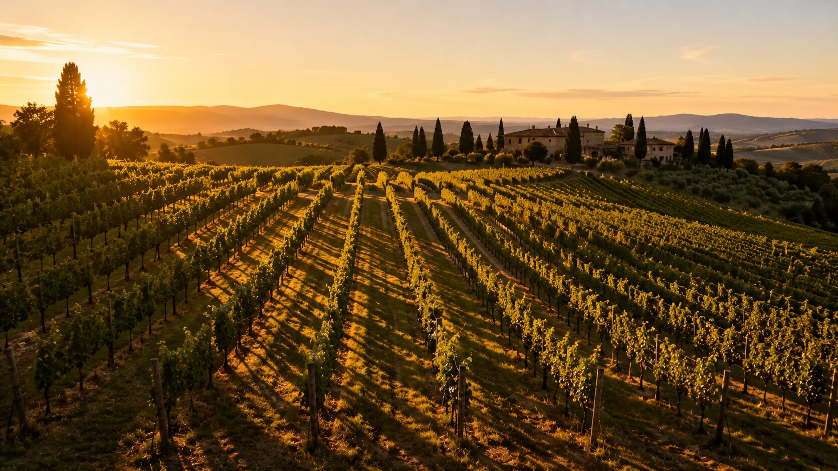 Chianti vineyards in late afternoon