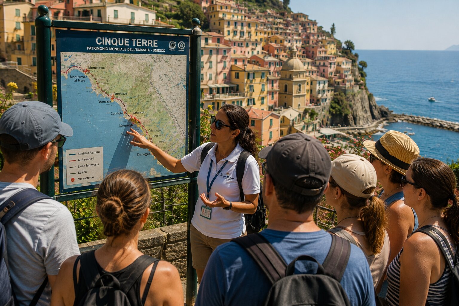 Tour guide explaining Cinque Terre routes