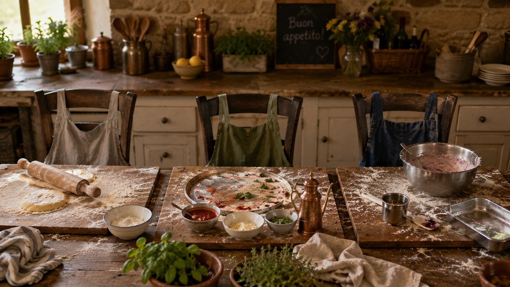 Cooking stations after a Tuscan class