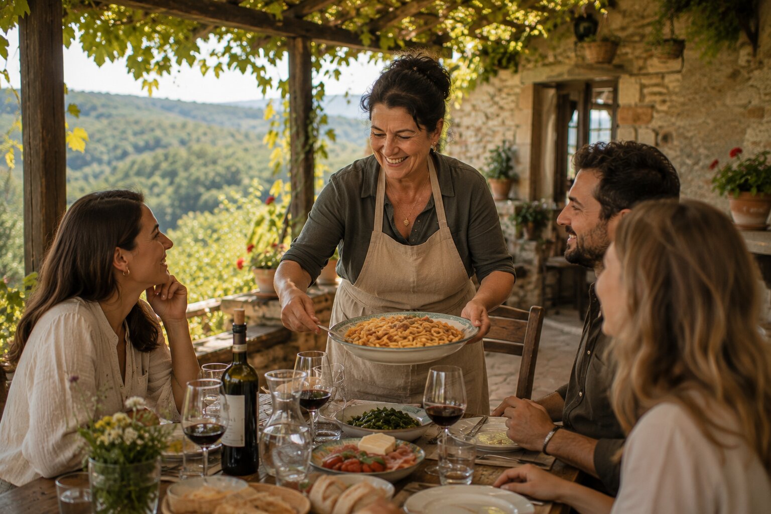 Homemade lunch served at a Tuscan farmhouse