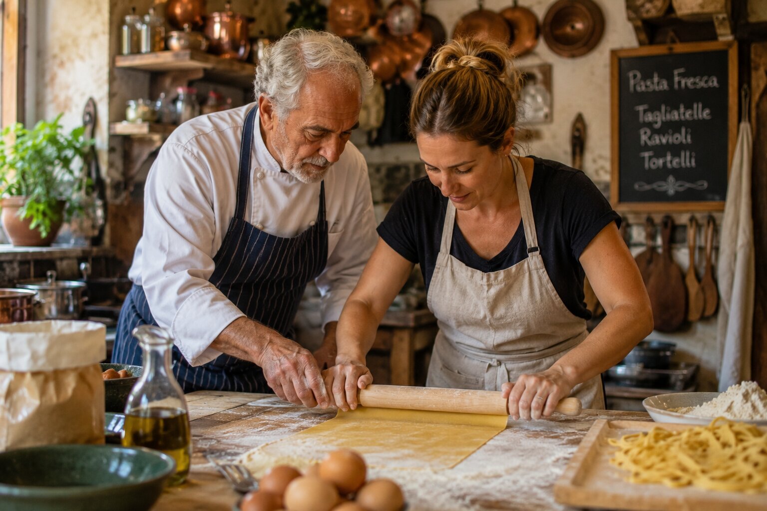 Tuscan chef teaching fresh pasta making