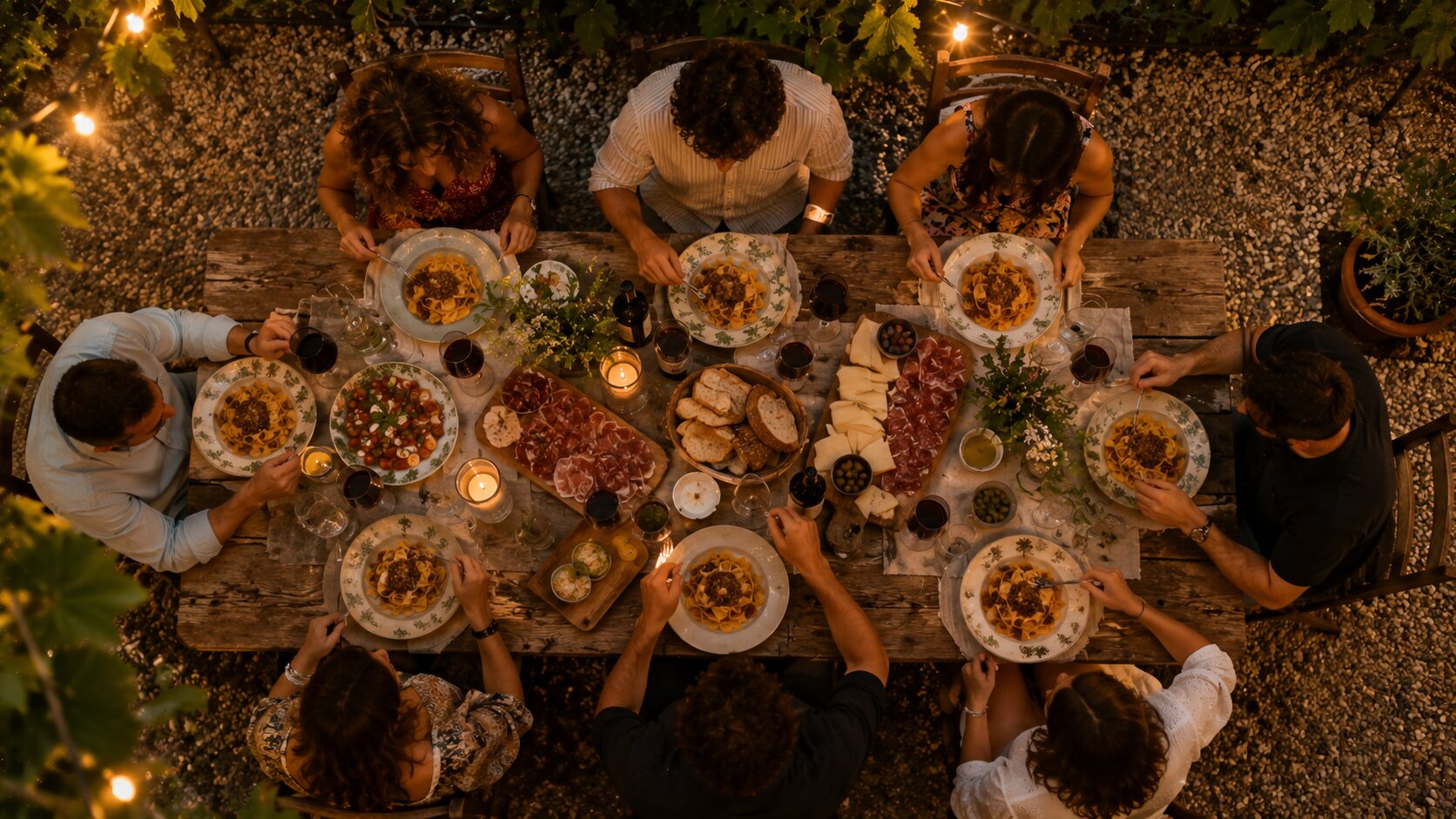 Traditional Tuscan dinner with wine