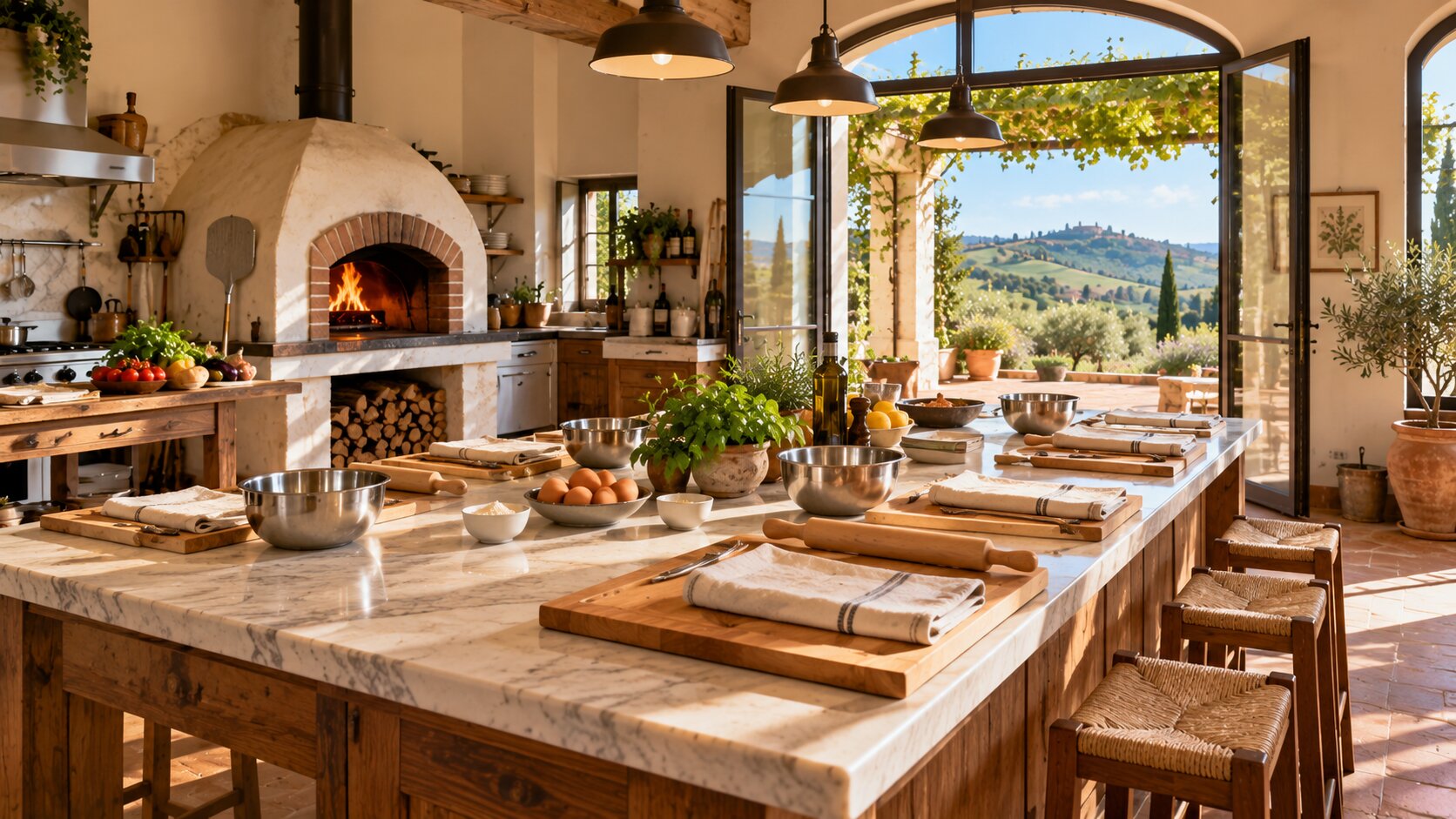 Tuscan farmhouse cooking class kitchen