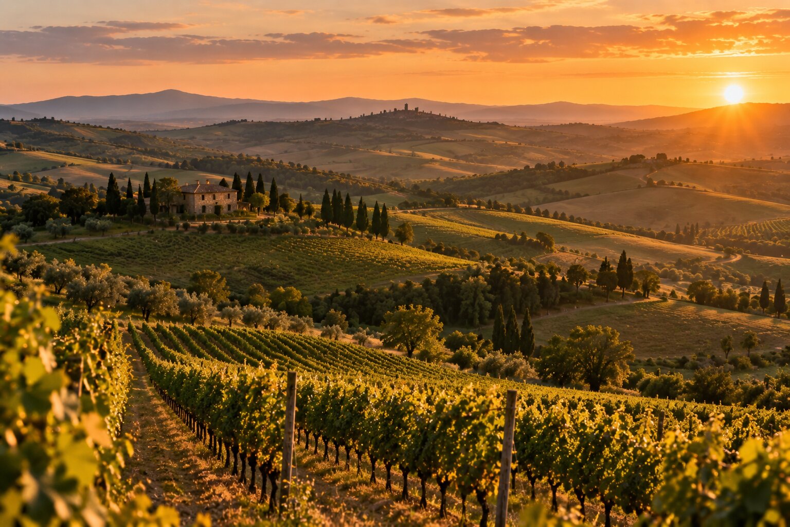 Tuscan countryside during golden hour