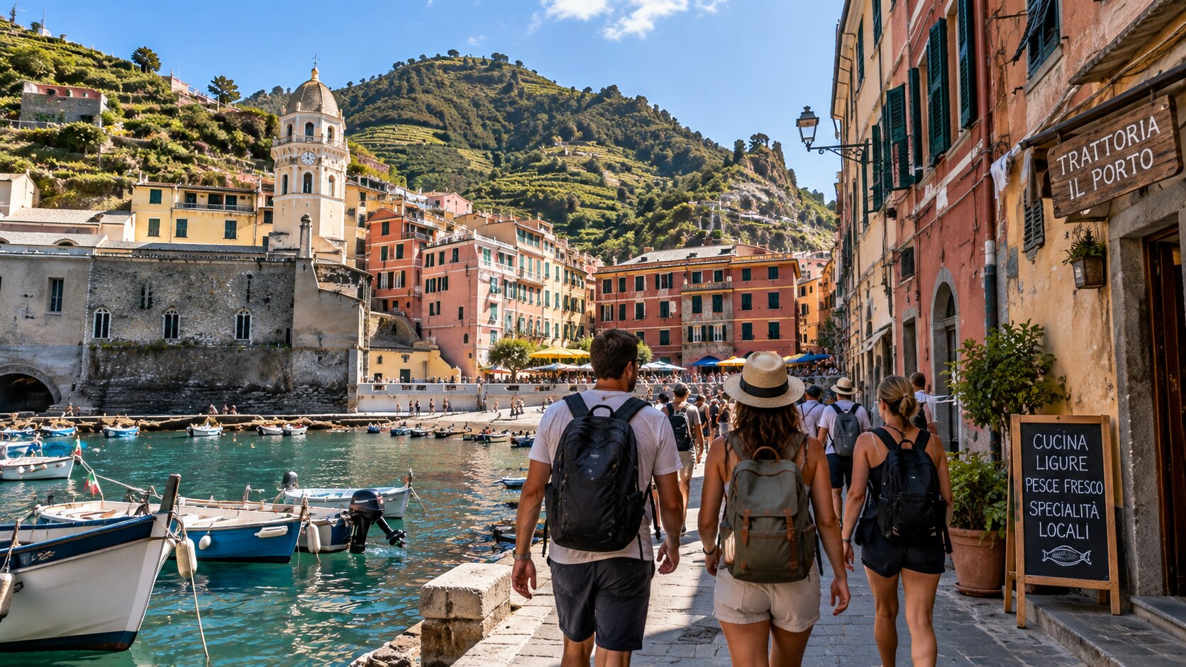 Walking through Vernazza after a boat ride