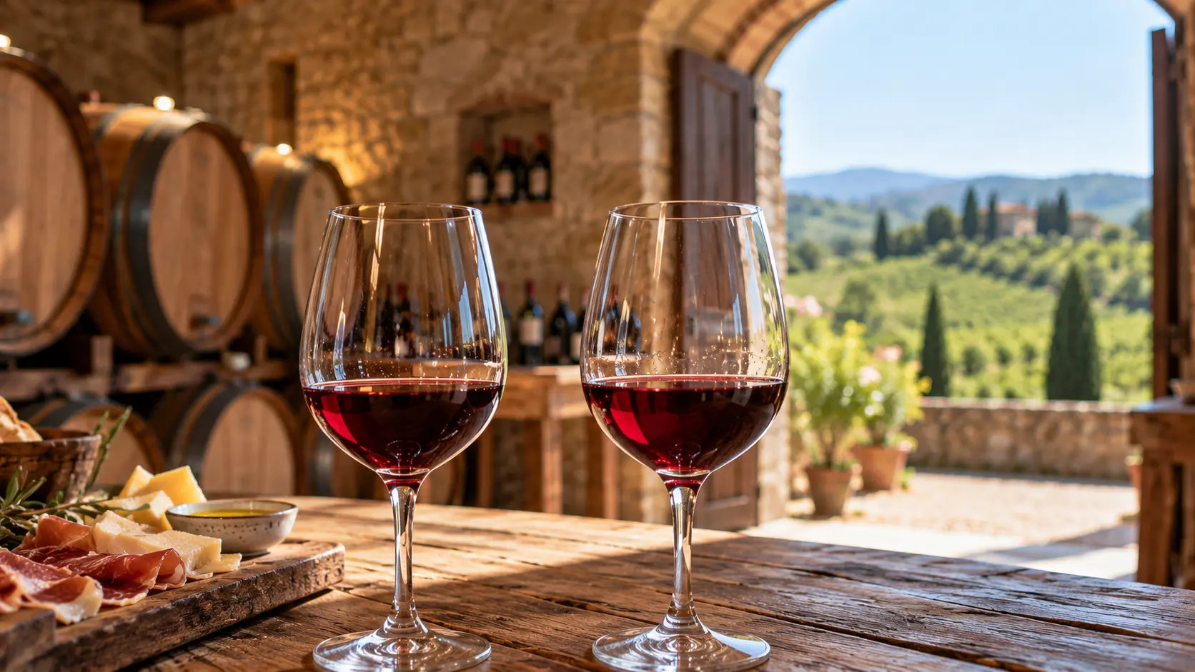 Two glasses of Chianti Classico red wine during a winery tasting