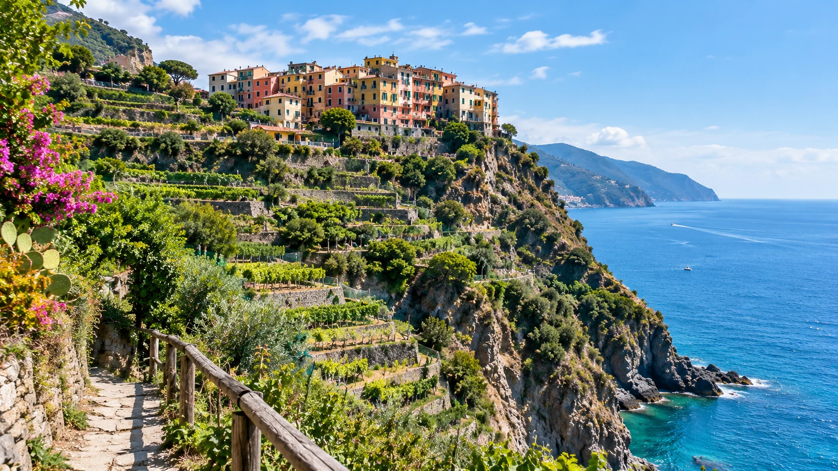 Corniglia village perched above the Ligurian Sea