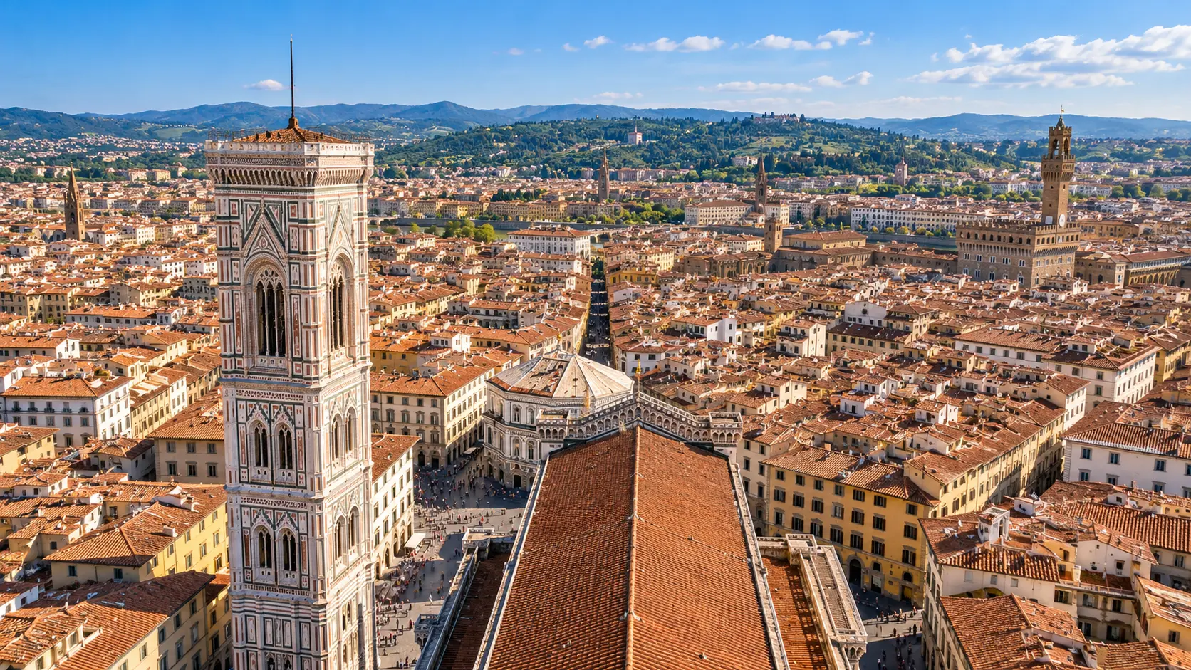 Panoramic view of Florence and Giotto's bell tower from Brunelleschi's dome