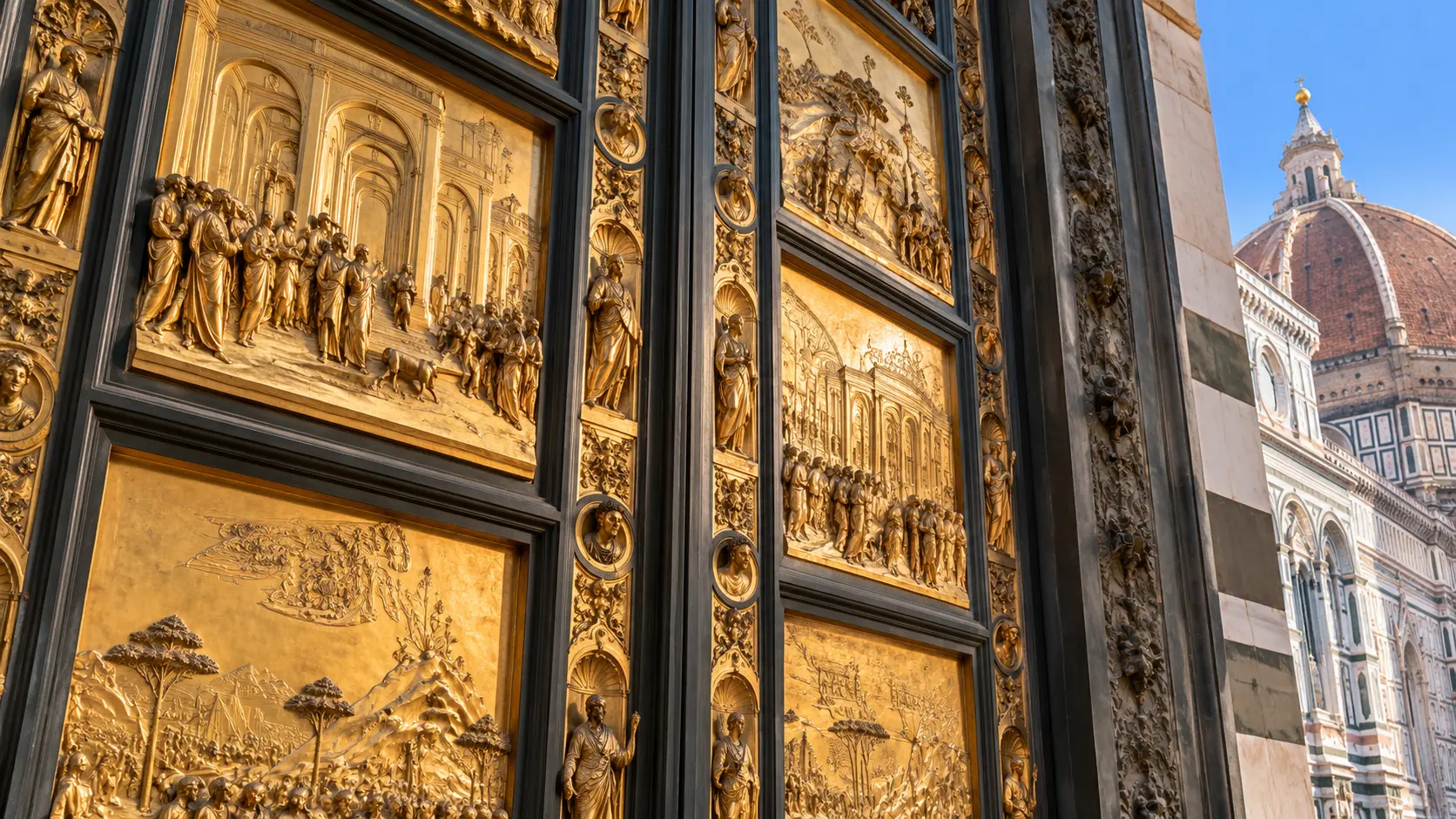 Ghiberti's gilded Gates of Paradise at Florence Baptistery